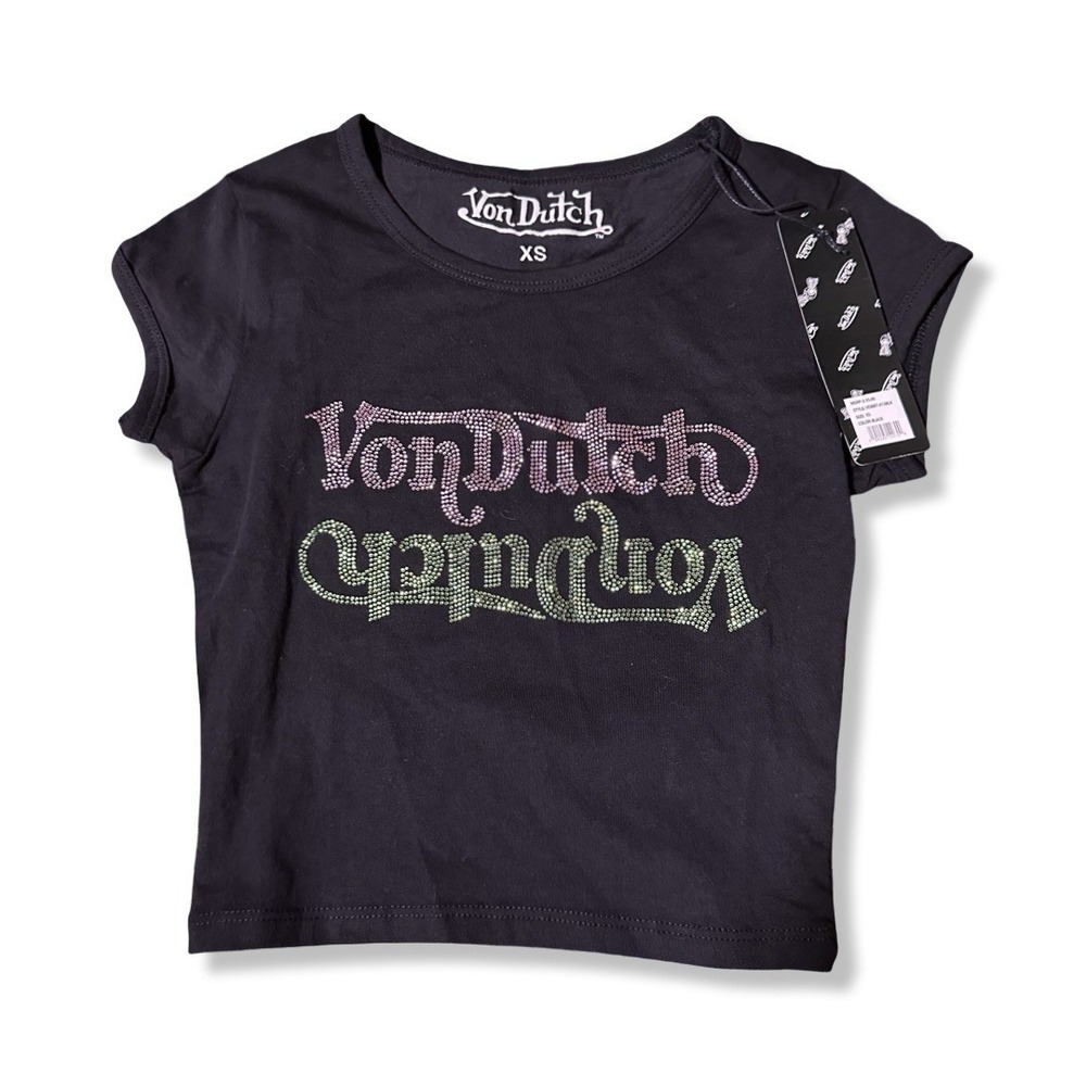 NWT Von Dutch Mini OG Baby Tee Rhinestone Size XS Y2K